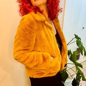 H&M Divided Women's Faux Fur Jacket in Mustard Yellow